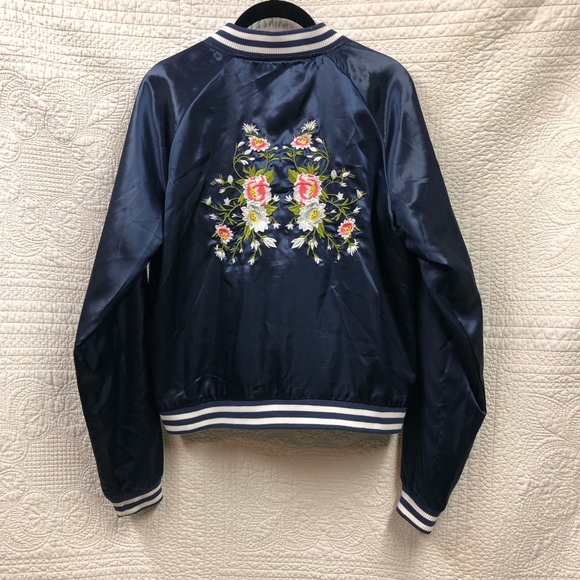 Romeo & Juliet Couture Navy Bomber Jacket Large - Picture 4 of 8
